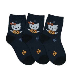 Kids Cartoon Cat Socks • 3 Pack • Navy Blue • Size 2–5 • NWOT